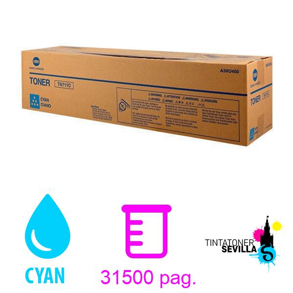 Tóner Original Konica Minolta Bizhub C654 / C754 Cyan A3VU450 / TN-711C / TN711